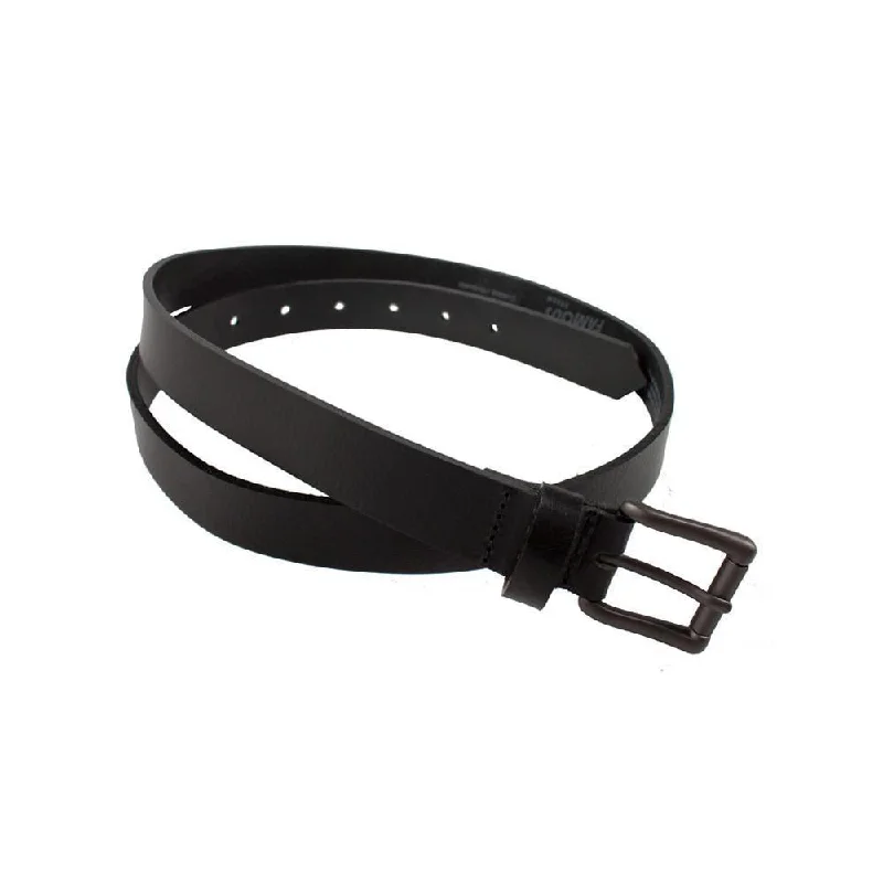 wide leather belt with studded buckle for jeans -Belt - Buffalo Leather   -   Black