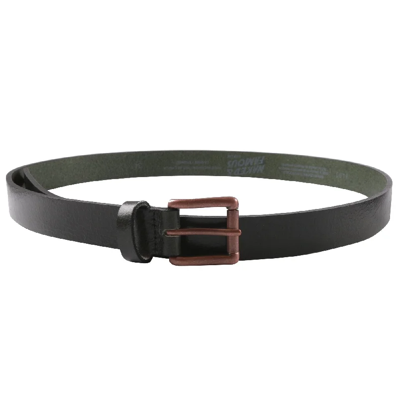 slim waist belt with geometric buckle for trousers -Belt - Buffalo Leather - Forest Green