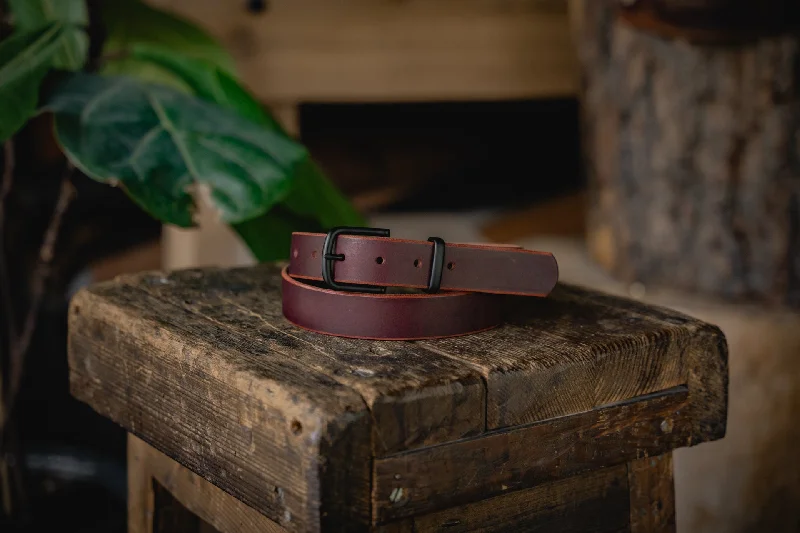 belt for jeans with square buckle design -Trade Belt Oxblood