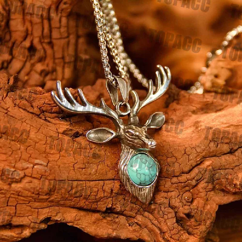 belt for jeans with square buckle design -Turquoise Deer Necklace