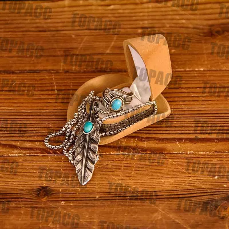 wide leather waist belt for trendy work pants -Turquoise Feather Pendant Ring