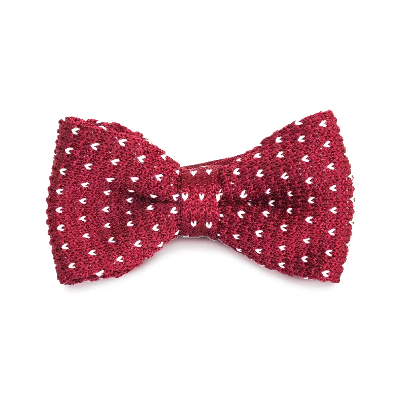 luxurious silk necktie designs for men-Adult Knit Bow Tie - Maroon/White Dot