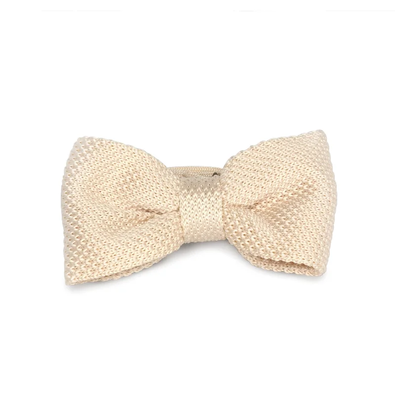 elegant wedding necktie sets for men-Adult Knit Bow Tie - White Cream