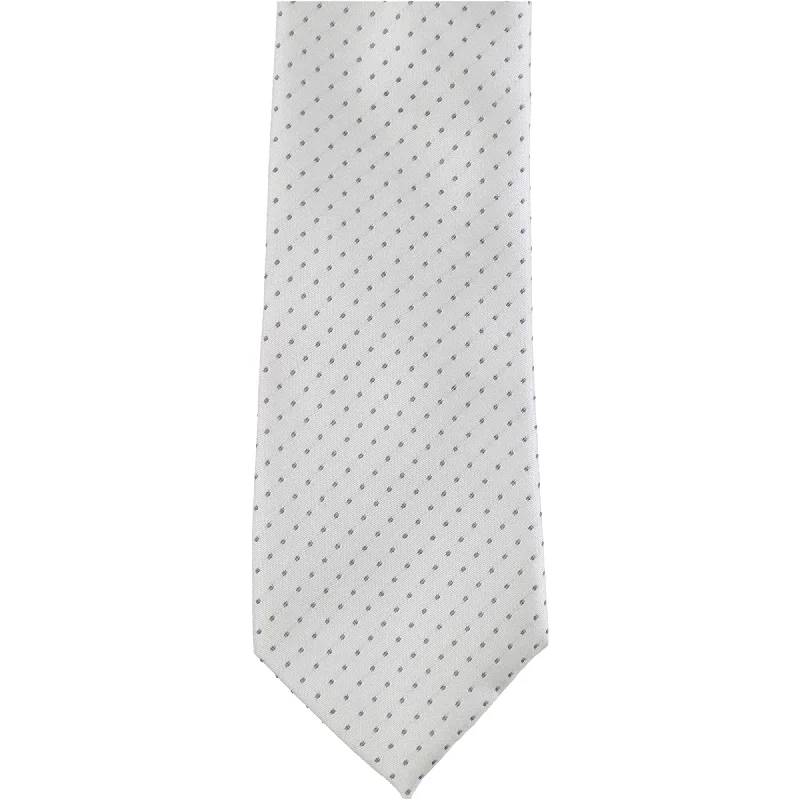 elegant wedding necktie sets for men-Alfani Mens Pindot With Tie Clip Self-tied Necktie, White, One Size - One Size