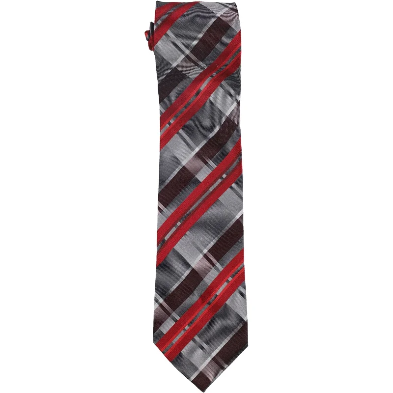 modern wedding necktie sets for men-Alfani Mens Thunder Plaid Silk Self-tied Necktie, Red, One Size - One Size