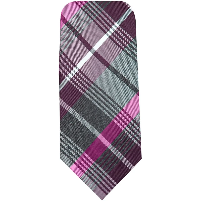 affordable silk necktie colors for weddings-Alfani Mens Victor Plaid Self-tied Necktie, Purple, One Size - One Size