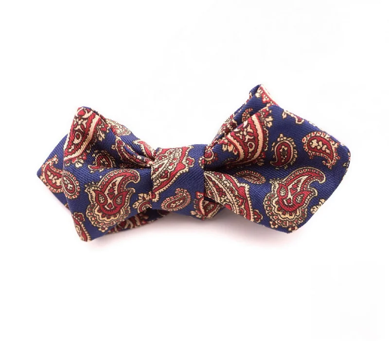 affordable wedding necktie colors for men-Blue & Red Paisley Ancient Madder Silk Bow Tie