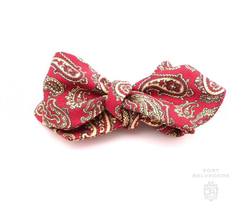 high-end silk necktie designs for weddings-Poppy Red Paisley Ancient Madder Silk Bow Tie