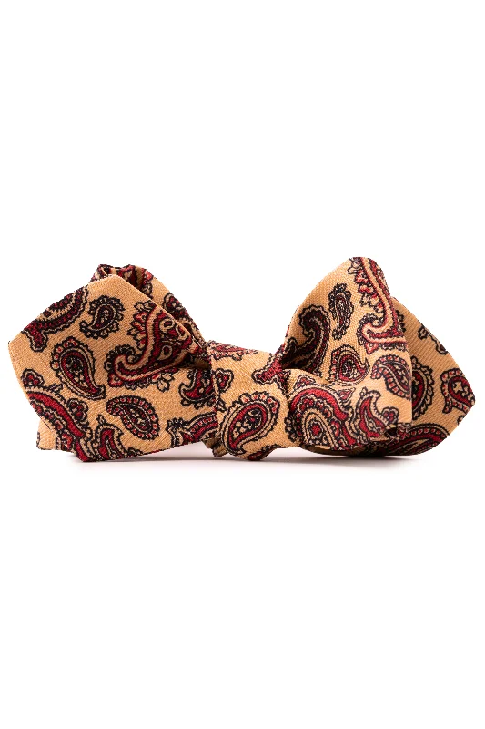 stylish wedding necktie ideas for men-Buff & Red Paisley Madder Silk Bow Tie