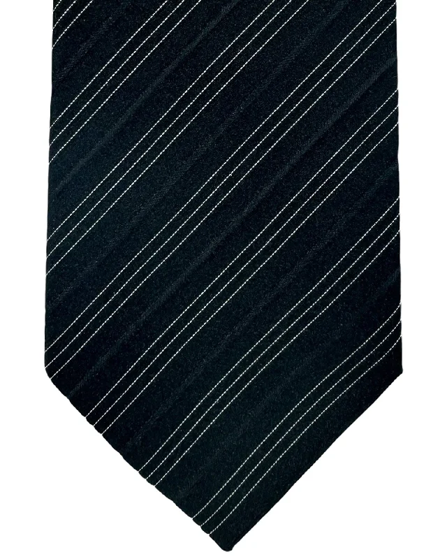 stylish wedding necktie ideas for men-Armani Silk Tie Black Silver Stripes