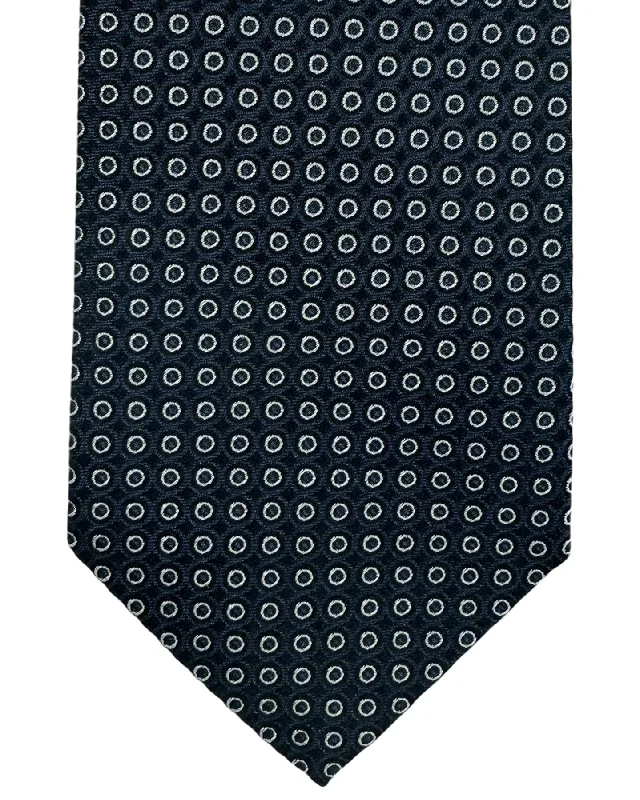 designer silk necktie packs for office wear-Armani Silk Tie Dark Blue Black Silver Mini Circles