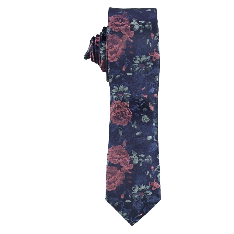 stylish silk ties for office meetings-bar III Mens Abernathy Floral Self-tied Necktie, Blue, One Size - One Size