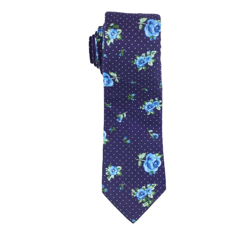 premium silk ties for office wear-bar III Mens Floral Self-tied Necktie, Blue, One Size - One Size