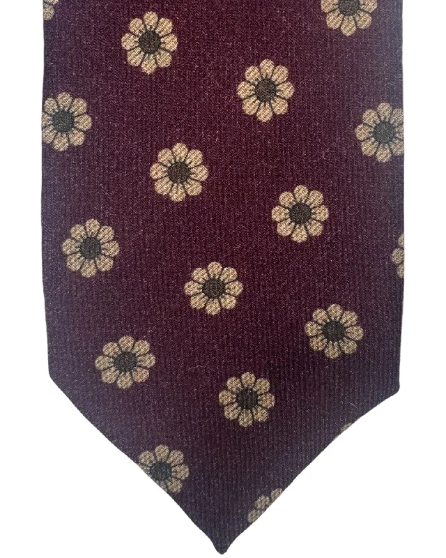 slim silk necktie combinations for office wear-Barba Wool Tie Maroon Taupe Floral Design - Sartorial Sevenfold Neckwear