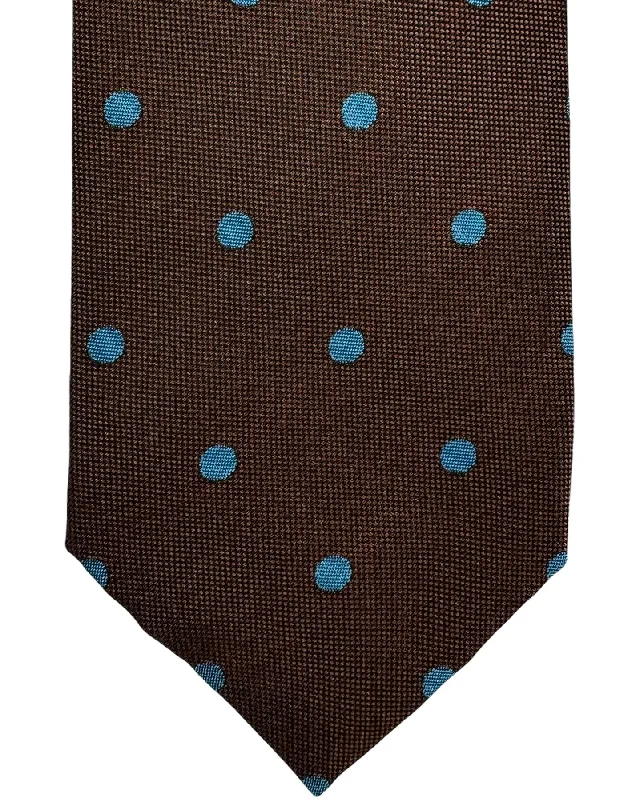 slim silk necktie combinations for weddings-Barba Sevenfold Tie Brown Teal Dots Design - Sartorial Neckwear