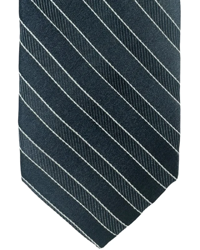 unique wedding necktie colors for men-Barba Sevenfold Tie Charcoal Gray Stripes