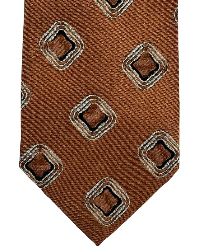 silk necktie combinations for wedding parties-Barba Sevenfold Tie Copper Geometric Design - Sartorial Neckwear