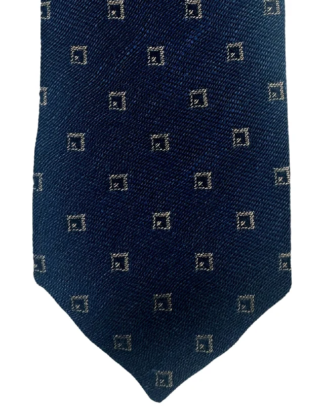 business silk necktie combinations for weddings-Barba Sevenfold Tie Dark Blue Taupe Geometric Design - Linen Silk