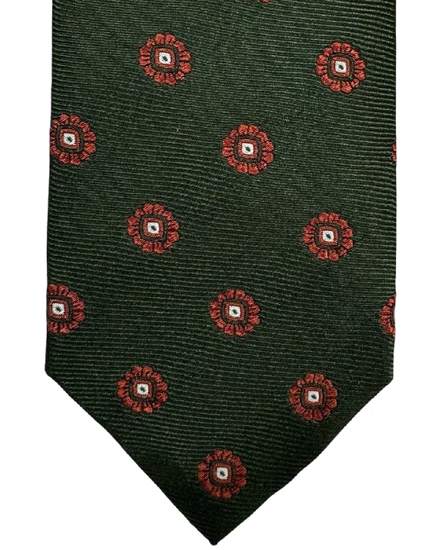 affordable silk necktie combinations for men-Barba Sevenfold Tie Dark Green Brown Mini Floral Design - Sartorial Neckwear