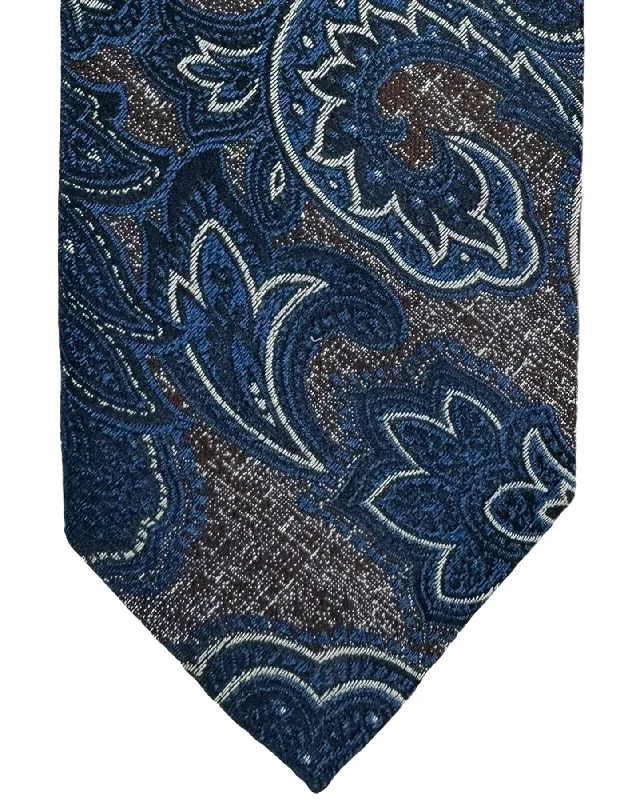 vibrant silk necktie combinations for weddings-Barba Sevenfold Tie Gray Navy Ornamental Design - Sartorial Neckwear