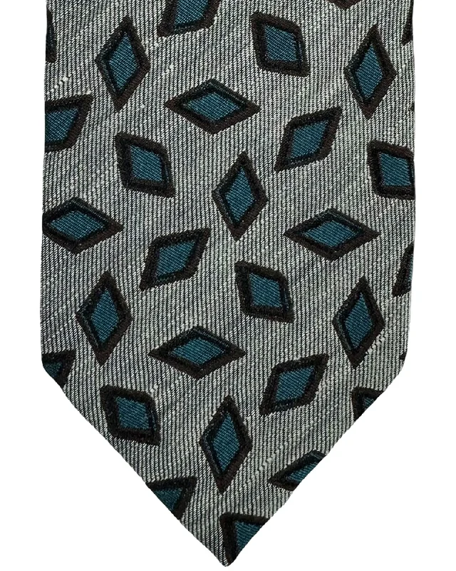 unique business silk necktie designs-Barba Sevenfold Tie Gray Teal Diamonds Design - Sartorial Neckwear