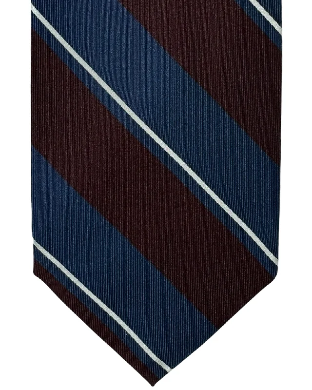 affordable business silk necktie options-Barba Sevenfold Tie Maroon Dark Blue Silver Stripes Design - Sartorial Neckwear