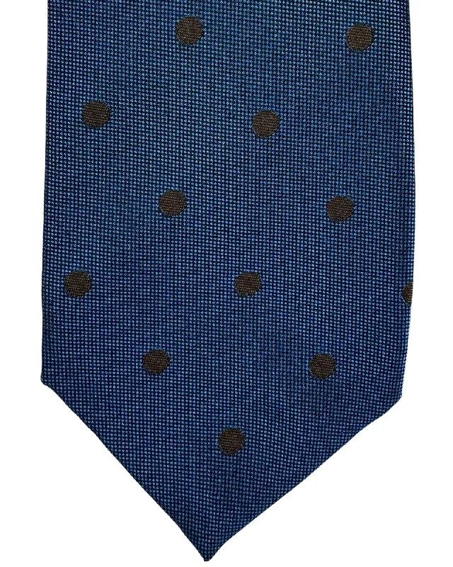 classic wedding necktie colors for men-Barba Sevenfold Tie Midnight Blue Brown Dots Design - Sartorial Neckwear