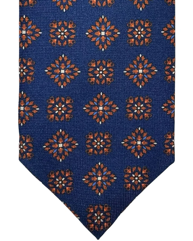 stylish business silk necktie ideas-Barba Sevenfold Tie Navy Brown Floral Design - Sartorial Neckwear