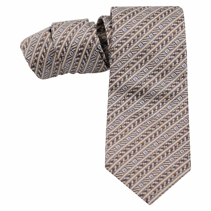 stylish business silk necktie ideas-BEIGE AND BROWN DIAGONAL HERRINGBONE SILK TIE