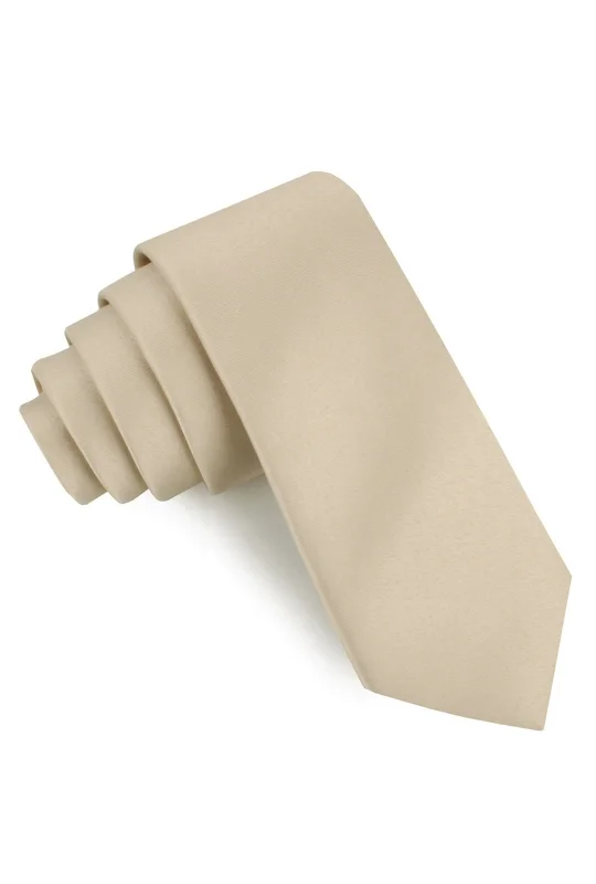 affordable silk bow ties for business events-Champagne Satin Skinny Neck Tie