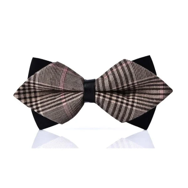 trendy wedding necktie colors for men-Classy Men Beige Striped Pre-Tied Diamond Bow Tie