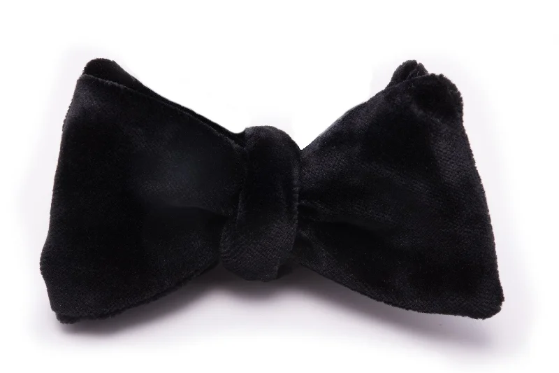 trendy business silk bow tie sets-Black Butterfly Cotton Velvet Bow Tie