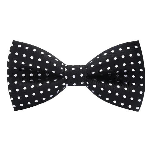 affordable silk wedding necktie packs-Classy Men Black Polka Dot Bow Tie