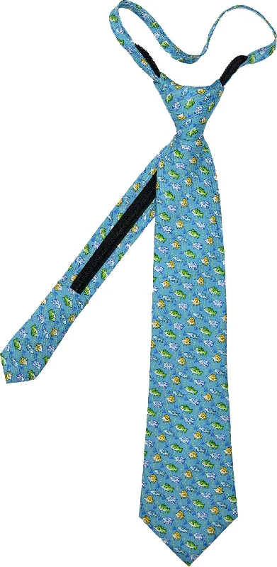 high-end silk necktie sets for weddings-Multi Fish Zip Tie - Turquoise