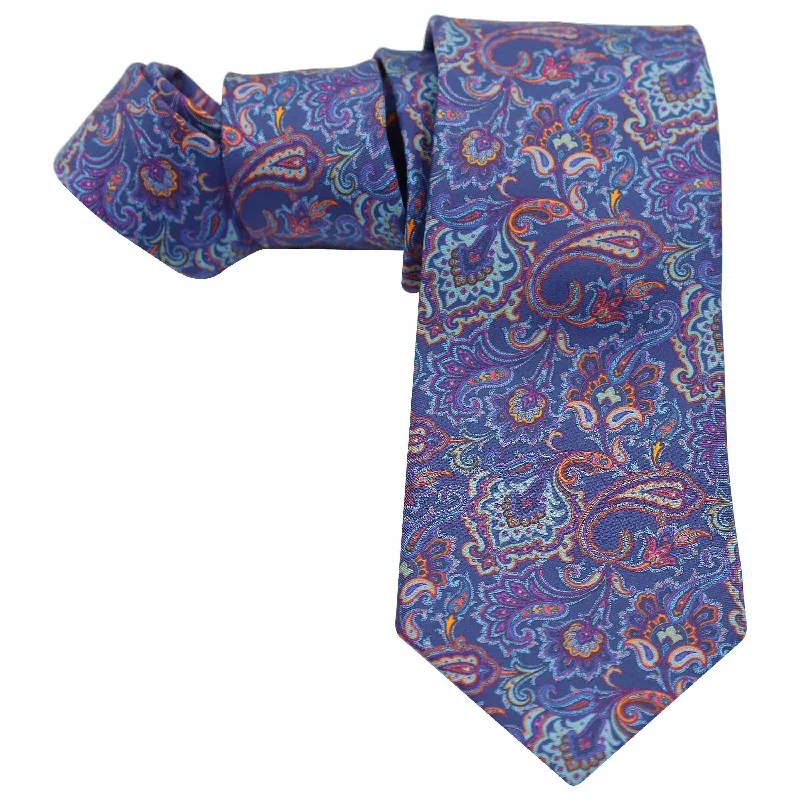 vibrant necktie colors for business events-BLUE WITH ORANGE AND SKY PAISLEY SILK TIE