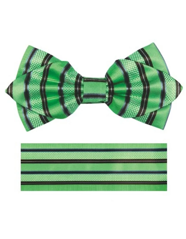 high-end silk necktie options for business events-Apple Green & Black Stripe Bow Tie