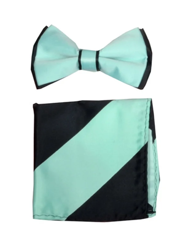 stylish silk ties for formal business events-Mint Green & Black Bow Tie Set