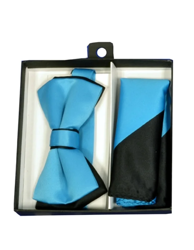 stylish office silk necktie combinations-Turquoise & Black Bow Tie Set