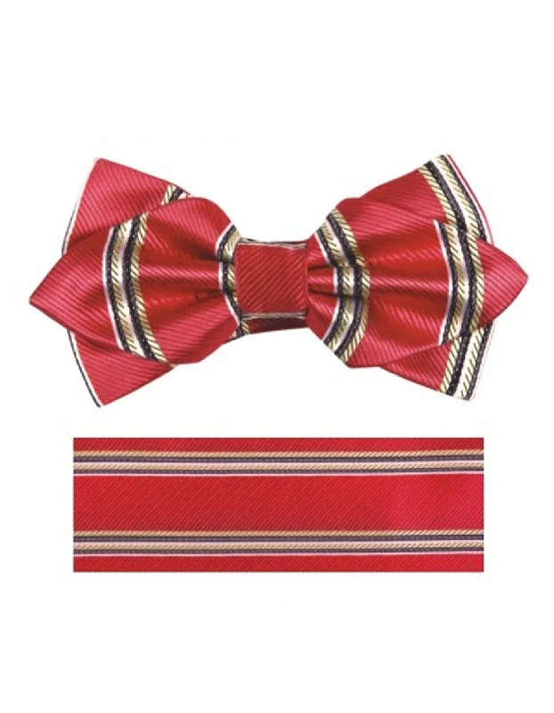 luxury necktie designs for business wear-Red Rope Stripe Bow Tie Set