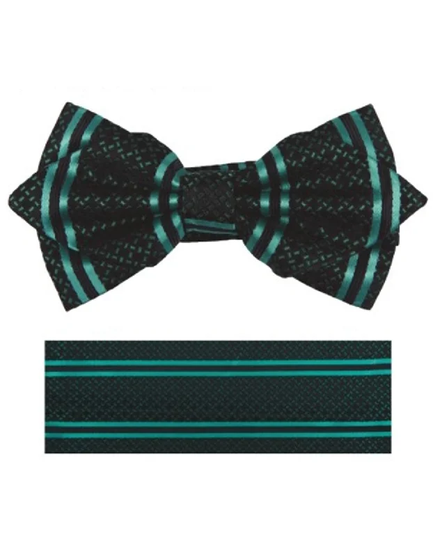 modern office silk necktie designs-Green Woven Bow Tie Set