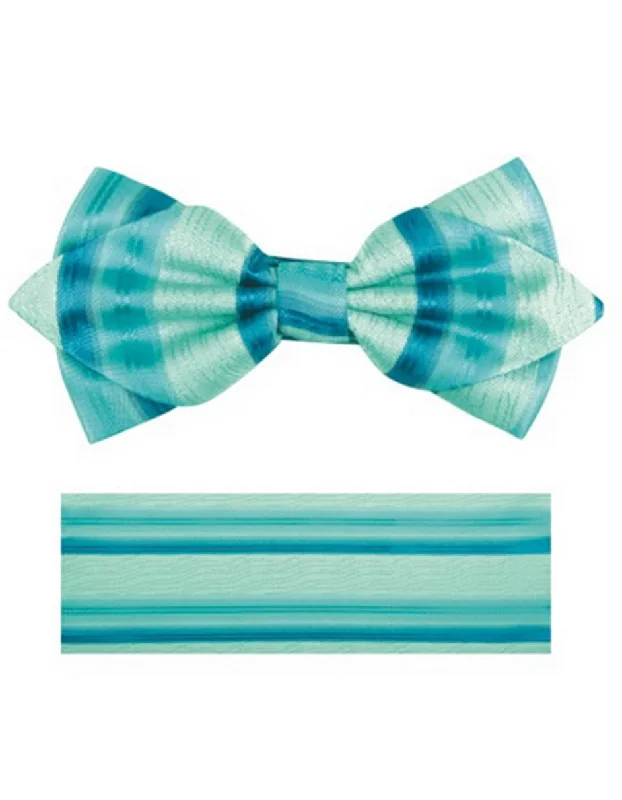 affordable silk bow ties for business events-Aqua Stripe Bow Tie Set