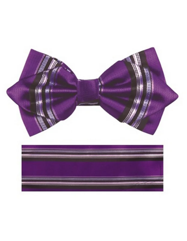 designer silk bow ties for weddings-Purple Stripe Bow Tie set