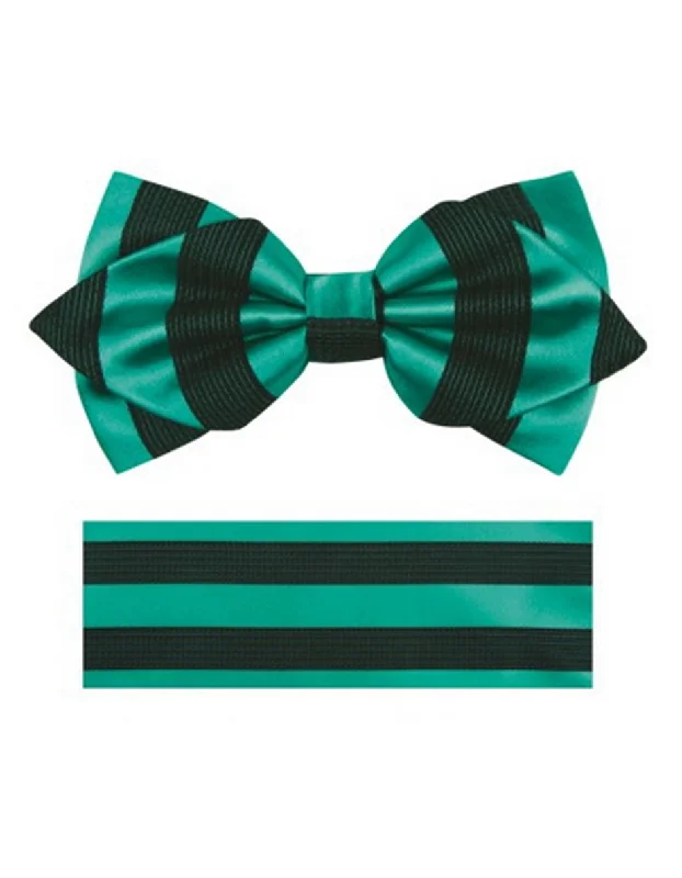 affordable silk necktie ideas for men-Teal Green & Black Bow Tie Set