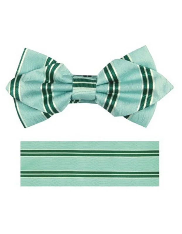 silk necktie designs for professional wear-Aqua Green Stripe Bow Tie Set