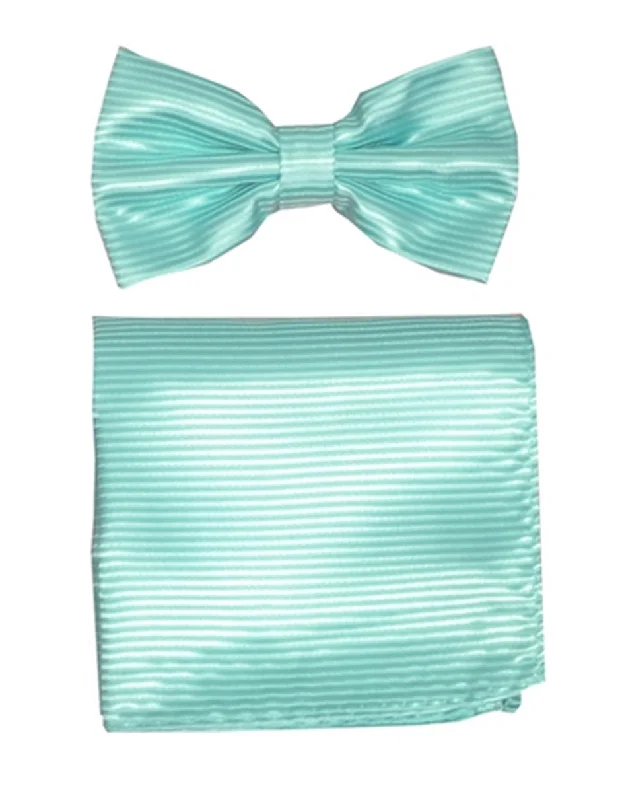 unique silk necktie combinations for men-Aqua Tonal Stripe Bow Tie Set