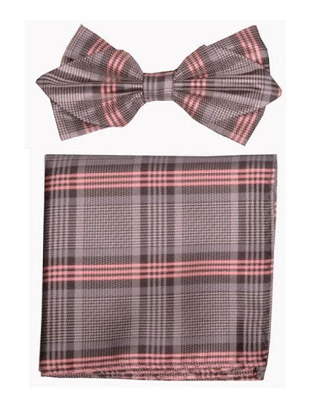 high-end silk necktie sets for weddings-Mocha Plaid Bow Tie Set