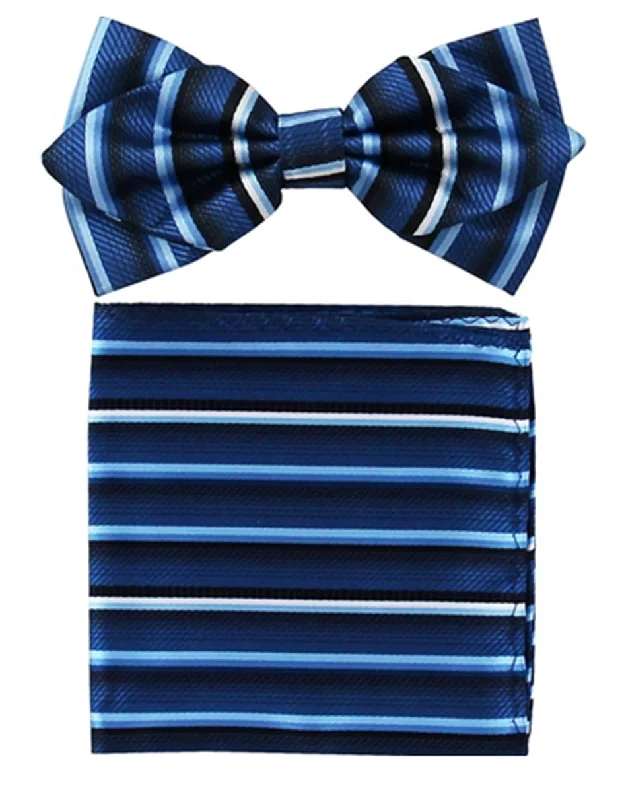 trendy office silk necktie options-Navy & Light Blue Bow Tie Set