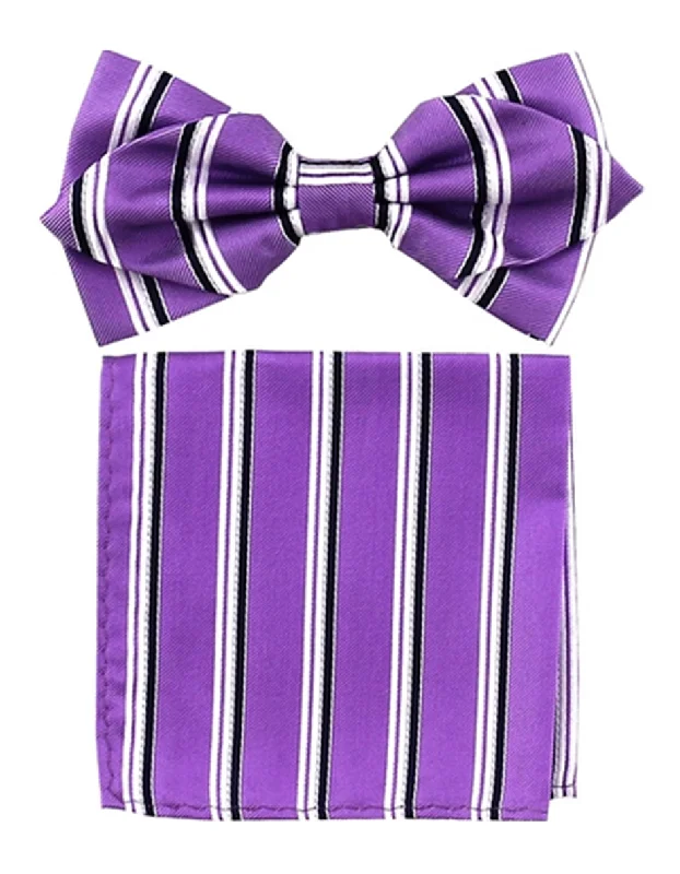 elegant wedding silk necktie combinations-Lilac Stripe Bow Tie Set