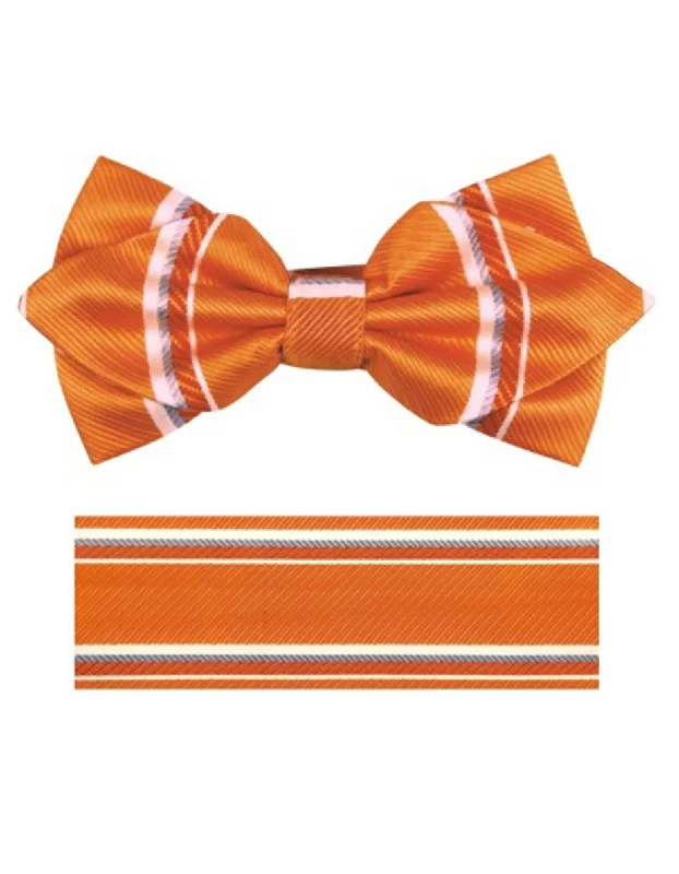 modern silk tie styles for weddings-Orange Stripe Bow Tie Set