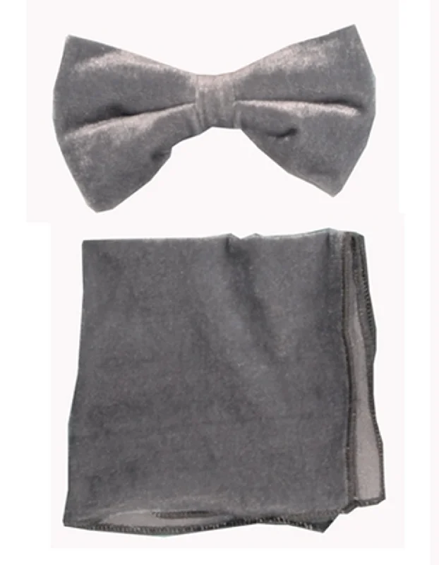 trendy silk bow ties for business events-Silver Velvet Bow Tie Set